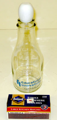 egg, bottle, matches