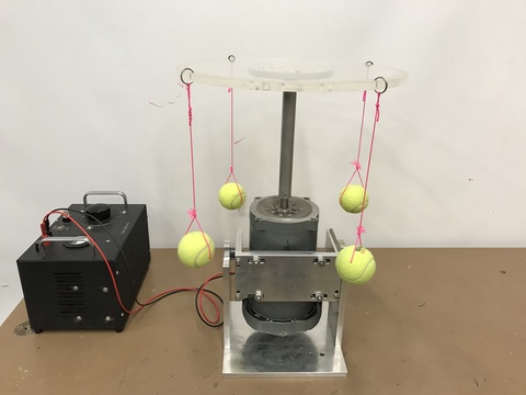 Mounted DC Motor and 0 to 150 VDC Power Supply, Large DC Motor with Controller and Plexiglas Plate with Attached Tennis Balls