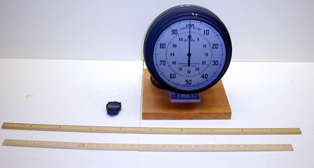 Meter stick, yard stick, stopwatches