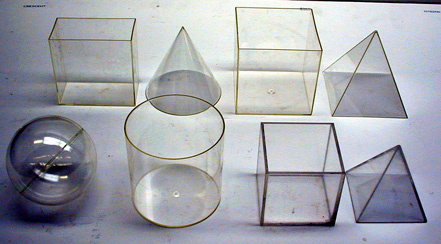clear cube, cone and pyramid set