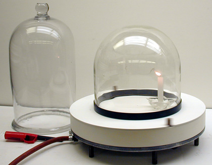 Bell jar, rotating air table, candle and holder, grill lighter