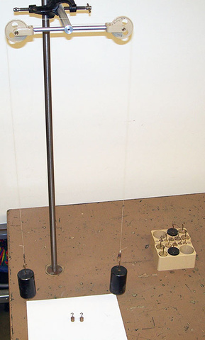 Pulley (Single), String, Masses, Set of Masses, and vertical stand