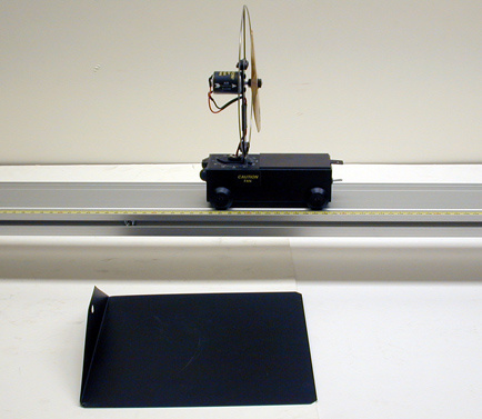 cart with a fan on an aluminum track, sail