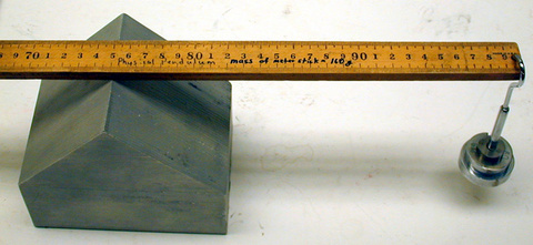 Meter stick with hanging masses hung from hole near the end, fulcrum, .