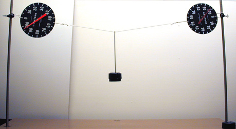 2 - 100 Newton Spring Scales, 5kg Weight suspended on a Cord String.