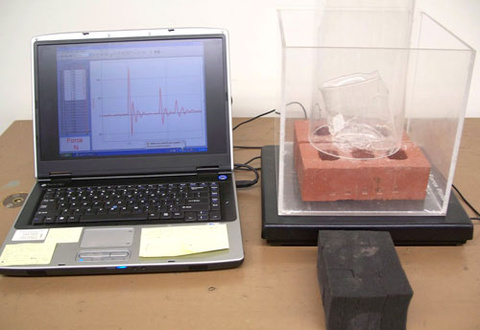 Laptop, Plexiglas Box, and Beaker