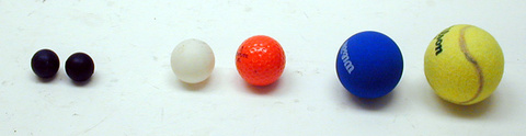 Set of steel balls, Ping-Pong ball, Super ball, Handball