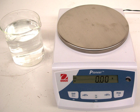 Beaker of water and a digital scale