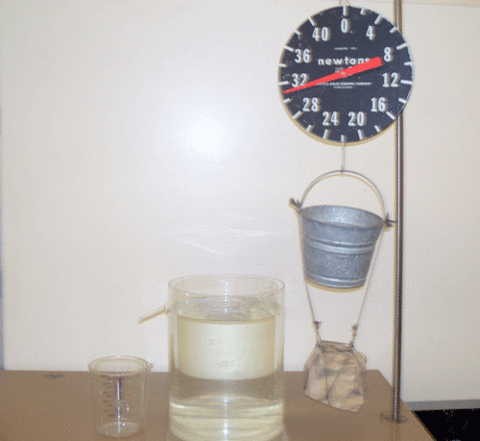 Rock attached to a bucket and beakers 