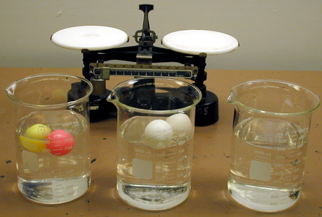 Ping pong balls inside of beakers 