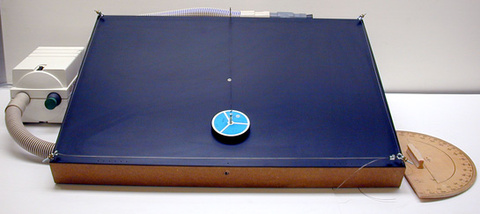 Air table, blower, protractor, air puck on string