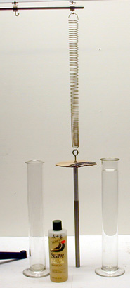 Aluminum Rod Weight on Linear Spring, Tall Glass Cylinders, Water