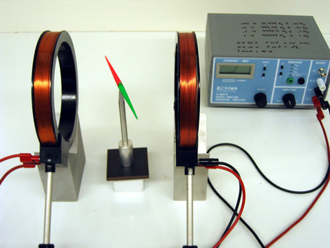 setup for chaos motor demo,Compass, Helmholtz Coils, Pasco Wave Generator, Chaos Motor Unit