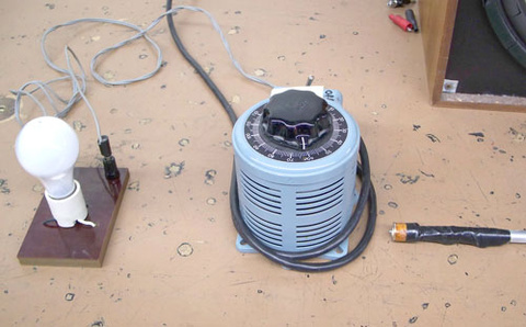 Variac with switch, and light bulb