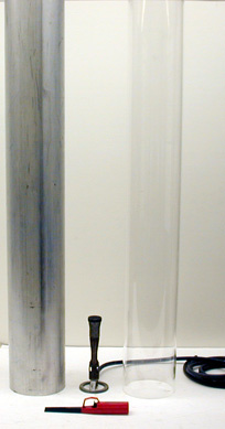plexiglass tubes, bunsen burner, lighter