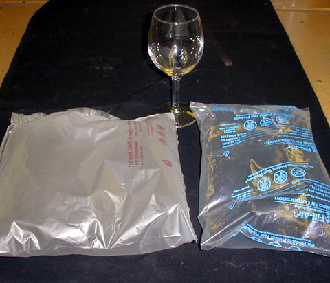 plastic bags, glass