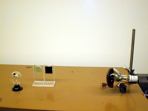 Radiometer, filters on stands, and Heat lamp