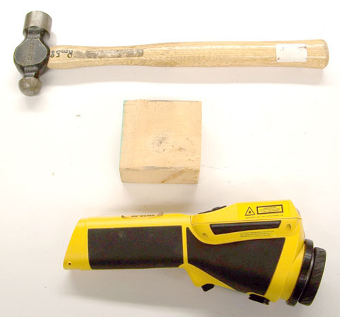 Infrared Camera, Wooden Block, Large Hammer