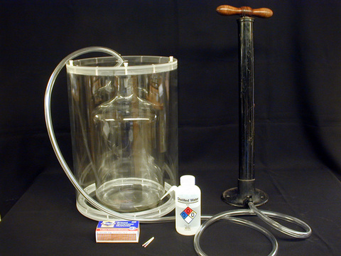 Bicycle Pump, 1 Gallon Jug, Wooden Matches, Distilled Water, and Tygon Tube with Stopper.