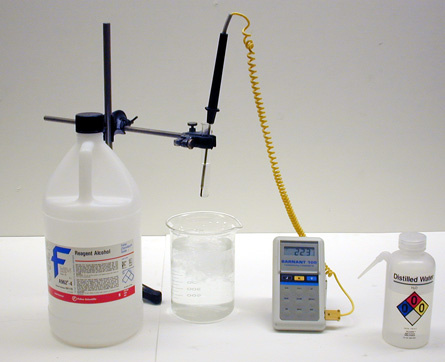  Small Test Tube Filled with Water, Thermometer, and Dry Ice and Ethyl Alcohol Bath.