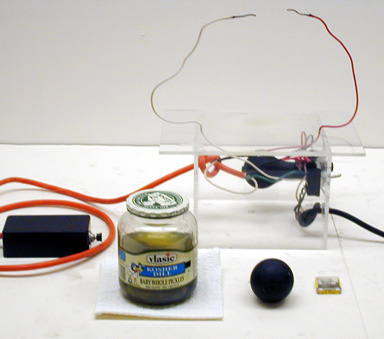 setup for pickle electrocution apparatus, jar of pickles