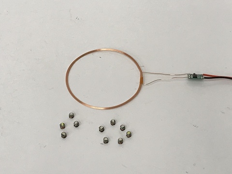 LED's of different colors mounted on small copper coils