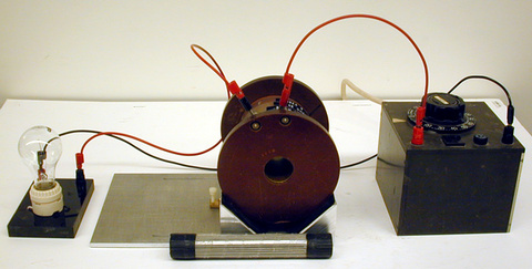 Variac, inductor with core, light bulb