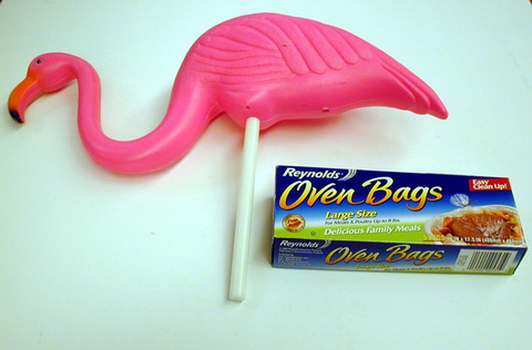 pink flamingo, box of foil oven bags