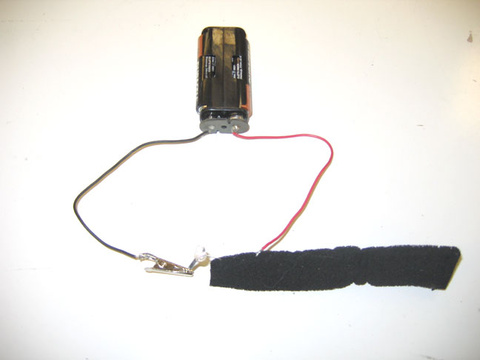 Battery pack, Alligator clip leads, LED, conducting foam.