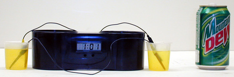 Potato Clock with Electrodes and Mountain Dew