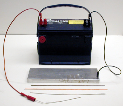 12 Volt Car Battery, Large Aluminum Block, Electrodes