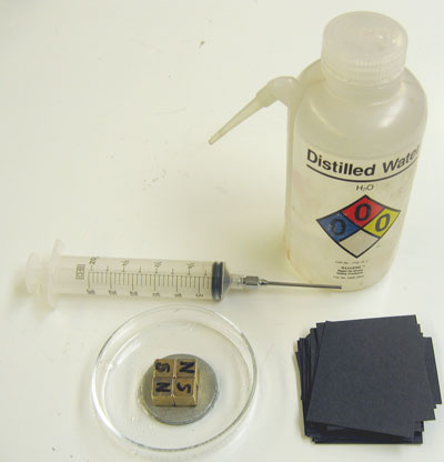 Petri Dish, Black Construction Paper, Neodymium Magnet Array