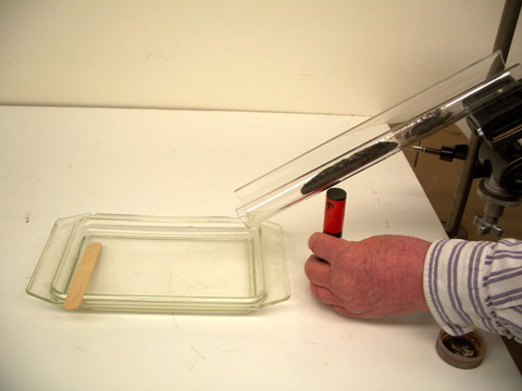 Plexiglas ramp, magnet, glass tray, magnetorheological fluid