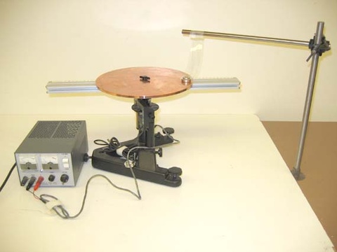 Neodymium magnets, Round 1/4 inch thick copper plate, Pasco rotator, turntable, flexible arm