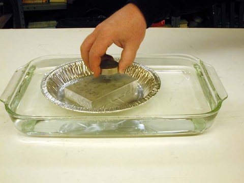 Shallow Pan of Water, Pie Tin, Aluminum Plate, and Neodymium Magnet