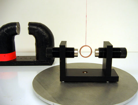 Horseshoe magnet, suspended rings, turntable