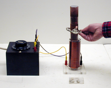 Electromagnet Coil with Iron Core, Variac, and Coil with Light