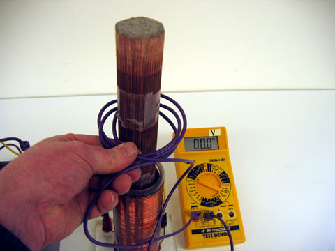 Variac, coil with core, multimeter, split rings