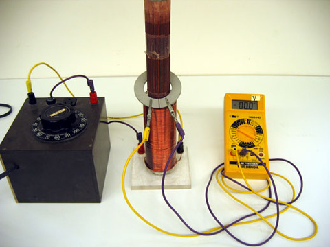 Variac, coil with core, multimeter, split rings