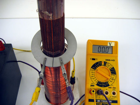 Variac, coil with core, multimeter, split rings