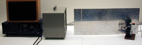 Amplifier, speaker, microwave transmitter and detector, mirror plate