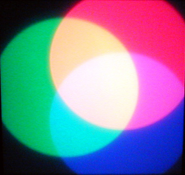red, blue, and green light