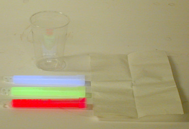 red, blue, and green light sticks