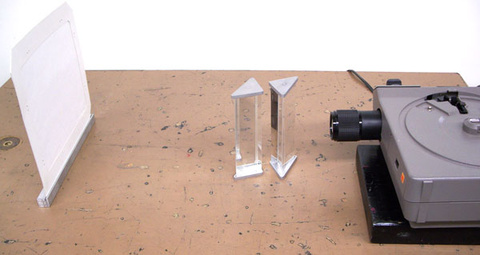 prisms, slide projector and tracing paper screen