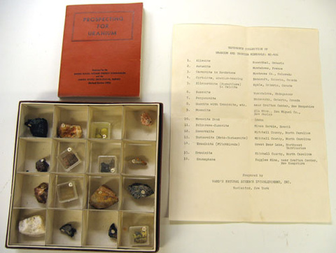 Geiger Counter, sample collection, "Prospecting for Uranium" booklet.