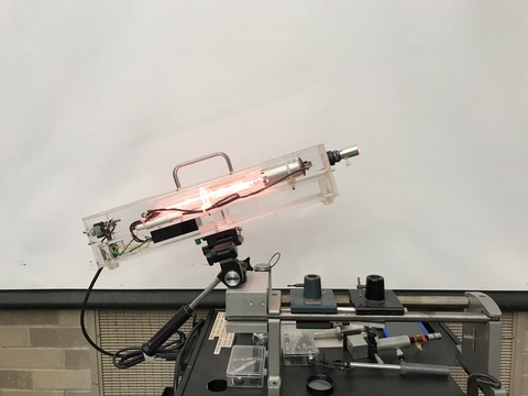 Laser with diffusing lens, ground glass plate.
