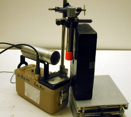 Survey Meter, Lead brick with hole, Large Neodymium Magnet, Strontium 90 Source, Amplifier & Speaker, Lab Jack.