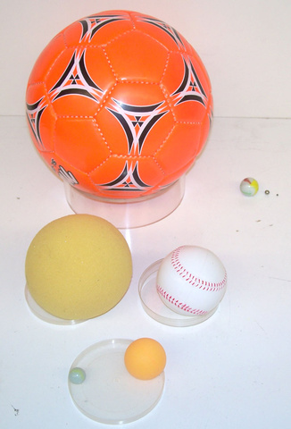 Beads and Styrofoam balls. Soccer ball, marbles, ball bearings