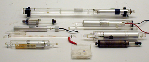 Old Laser Tubes and Laser Tube Mirrors.